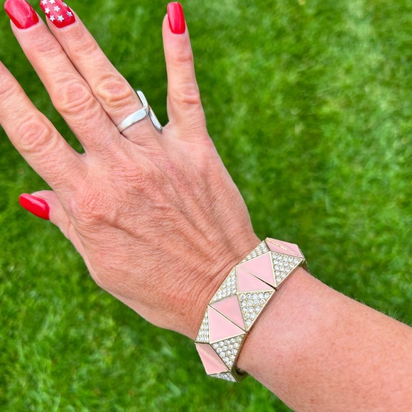 Vintage Pink and Rhinestone Stretch Bracelet - Picture 1 of 14